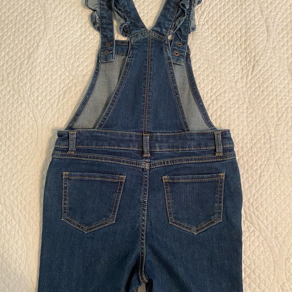 5T Girls Denim Ruffle Overalls - Picture 2 of 4